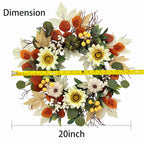 20 Inch Fall Sunflower Wreath for Front Door, Artificial Autumn Wreath with Pumpkins, Berries, White Sunflowers and Silk Leaves for Thanksgiving Farmhouse Home Window Wall Office Indoor Outdoor Decor