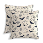 KiuLoam Cute Halloween Pillow Covers 18x18 Set of 2, Black Ghost Bats Spider Webs Print Decorative Throw Pillow Cases, Rustic Farmhouse Style Outdoor Cushion Covers for Sofa Couch Living Room Bed