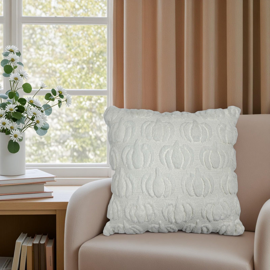 HDVUHKI Fall Pumpkin Throw Pillow Covers 18x18 inch Set of 4, White Autumn Thanksgiving Farmhouse Living Room Soft Fluffy Plush Faux Fur Wool Decorations for Sofa Couch Bed