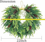 20 inch Christmas Wreath for Front Door- Indoor and Outdoor, Artificial Christmas Wreath Decorated with Pine Cones and Cypress Trees, Rural Farmhouse Holiday Wreath Decoration
