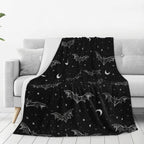 Bat Blanket, 50x60in, Soft Cozy Lightweight Flannel Throw with Goth Spooky Night Sky, Gifts Blankets for Women, Kids, Gothic Halloween Lovers, Travel Bed Living Room Home Decor