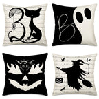 Easternproject Halloween Boo Throw Pillow Covers Set of 4 20x20 Inch October 31 Cat Trick or Treat Evil Pumpkin Ghost Witch Halloween Fall Farmhouse Decorations Pillows Cushion Cases Black White