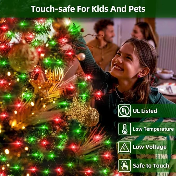 750LED Christmas Lights Outdoor Use, 240ft 12 Modes Red and Green LED String Lights with Timer Dimmable, Waterproof Christmas Tree Lights for Xmas Patio Yard Fence Balcony Garden Party Decor