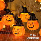 Runleo Halloween Pumpkin String Lights with Witch Hat, 20 LED 16.4FT 8 Modes Timer 3D Waterproof Orange Jack-O-Lantern Battery Operated Flickering Lights for Indoor Outdoor Decor Party Decorations