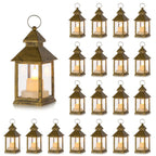 Romadedi Mini Lanterns Decorative for Wedding Centerpiece - 20 PCS Hanging Small Gold Lantern Bulk with Flickering LED Candles for Halloween Decorations Christmas Table Decor, Batteries Included