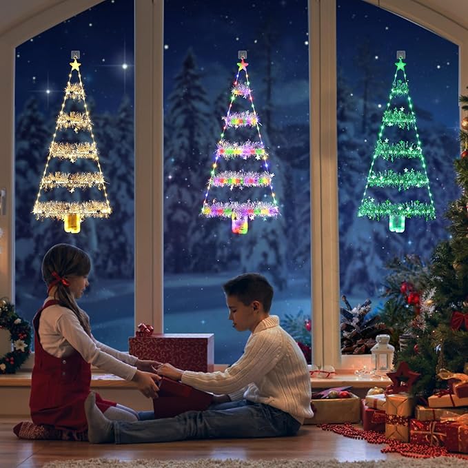 Toodour Christmas Decorations Indoor Lights, 2.65ft LED Christmas Lights, Green Wall Window Hanging Light, Battery Operated Holiday Decoration for Outdoor Garden New Year Home Decor