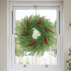 26 Inch Pine Wreath - Christmas Wreaths for Front Door - Real Touch Pine Wreath - Large Artificial Green Wreaths for Walls Windows Porches Farmhouse Indoor Outdoor Home Decor with Red Berries