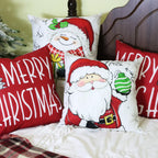 RidaaFri Christmas Pillow Covers 18x18 Inch Set of 4 Merry Christmas Red Throw Pillow Cases Winter Holiday Cushion Case Snowman Santa Claus Xmas Decorations for Home