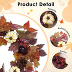 Fall Wreaths for Front Door Outside Decor, 20" Berries Brown Maple Leaves Pumpkins Wreath Decorations with Bow and Hanging Sign for Thanksgiving Home Outdoor Indoor Porch Harvest Autumn