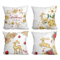 WSZBDY Christmas Throw Pillow Covers White Gold Snowflake Reindeer Christmas Decorations 18X18 inch Set of 4 Winter Christmas Indoor Home Holiday Ornaments Short Push Cushion for Sofa Tree