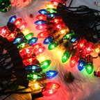 50Ft Multicolor C7 Vintage Christmas Lights String Colored Christmas Tree Lights with 50 + 5 Pack E12 Color Bulbs, for Light up Christmas Tree Home Stair Yard Indoor Outdoor Christmas Decorations, 5W