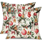 DFXSZ Christmas Pillow Covers 18x18 Inch Set of 2 Pine Branches with Pine Cones Xmas Balls Decorative White Throw Pillows Winter Christmas Decor for Home Couch ST025A18