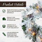 Fraser Hill Farm 24-inch Flocked Christmas Wreath with Pinecones and White LED Lights, Battery Operated Artificial Holiday Hanging Decoration for Door, Wall, Mantel