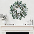 Winter Wreath for Front Door, 24 Inch Christmas Wreath with Owl Decor, Pine Cones, and Evergreen Greenery, Festive Winter Door Decor, Artificial Holiday Farmhouse Rustic Wreath