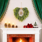 Real Touch Artificial Cedar Wreath 20" with Bell Fake Christmas Wreaths for Front Door Faux Pine Greenery Heart Wreaths for Home,Window,Table,Mantle,Wall,Indoor,Outdoor Xmas Decorations
