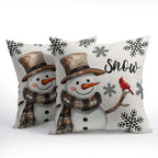 Snowman Throw Pillow Cover Christmas Pillowcase 18x18 Inch Set of 2 Snowflake and Red Cardinal Bird Decorative Cushion Cover Winter Holiday Pillow Protector for Home Sofa Bedroom Decor