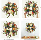 20 Inch Fall Wreath for Front Door, Artificial Thanskgiving Autumn Wreath with Pumpkins, Berries, Dahlia and Silk Leaves for Farmhouse Home Window Wall Office Indoor Outdoor Decorations