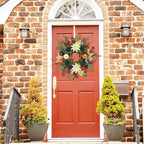 20 Inch Fall Wreath for Front Door, Artificial Thanskgiving Autumn Wreath with Pumpkins, Berries, Dahlia and Silk Leaves for Farmhouse Home Window Wall Office Indoor Outdoor Decorations