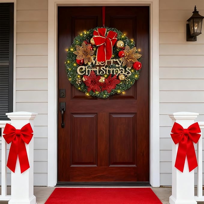 FR Artificial Pre-Lit Fir Christmas Wreath Holiday Accent Decoration, Wintry Pine, Decorated with Pine Cones Berry Clusters, with LED Lights Battery Operated for Door, Mantel - 20 Inch
