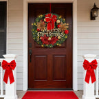 FR Artificial Pre-Lit Fir Christmas Wreath Holiday Accent Decoration, Wintry Pine, Decorated with Pine Cones Berry Clusters Frosted Branches, with LED Lights for Door, Mantel 16 Inch