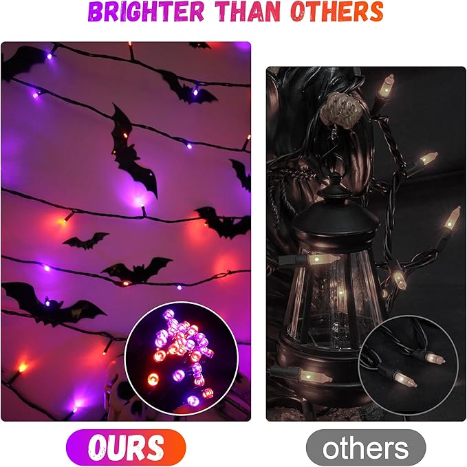 300LED 93 Ft Orange & Purple Halloween Lights 8 Modes Halloween Light Mini Twinkle Light for Party Indoor Outdoor Decor