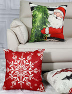 Double-Sided Print Christmas Pillow Covers 20''x20'', Set of 4, 8 Christmas Patterns Christmas Tree, Snowman, Snowflakes, Merry Christmas, Deer, Santa Claus,Truck, Let It Snow, Soft Linen Material