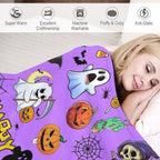 Halloween Throw Blanket 60" x 50" - Soft Flannel Ghost Blanket, Cozy Plush for Couch, Sofa & Bed, Fall Winter Decor, for Kids & Adults (Purple)