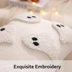 Tosleo Halloween Throw Pillow Covers 12x20 inch Set of 2 Halloween White Ghosts Embroidered Pillow Cases Thanksgiving Home Party Fall Decor Pillowcases Lumbar Cushion Covers for Spooky Season