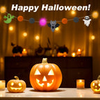 Halloween Decorations Battery USB 10.8Ft Halloween Strip Lights Banner Garland Décor with Felt Bats Ghost Witch Hat Pumpkins Spider Fuzzball Décor for Party Indoor Home Room Wall Fireplace WindowDoor