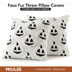 MIULEE Thanksgiving Fall Halloween Throw Pillow Covers 18x18 Decorative Pumpkin Pattern Pillowcases Soft Plush Faux Wool Cushions for Home Patio Sofa Couch,White