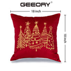 GEEORY 2-Pack Embroidered Luxurious Velvet Christmas Tree Pillow Covers, Xmas Decorations Farmhouse Throw Pillows Winter Holiday Decor Cushion Case for Sofa & Bed Red Gold GX008-18