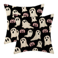 Halloween Pillow Covers 18x18 Inch Set of Black Pink Ghost Pumpkin Throw Pillow Covers Outdoor Decor,Autumn Halloween Decoration Ghost Farmhouse Linen Decorative Cushion Cover for Sofa Couch