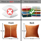 Tosleo Burnt Orange Velvet Throw Pillow Covers 16x16 Pack of 2 with Gold Leather Christmas Decorative Couch Pillowcases Luxury Modern Soft Pillow Cover for Fall Autumn Halloween Thanksgiving Decor