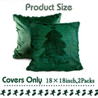 ONFAON Christmas Decorations - Christmas Pillow Covers 18x18 Inch Set of 2,Embroidered Xmas Tree Soft Plush Faux Fur Wool Throw Pillows Winter Holiday Decor for Sofa Living Room, Green
