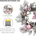 Pink Christmas Wreath 20 Inch Christmas Door Decorations Wreath Set of 2 with Christmas Balls, Pine Cones, Golden Twigs, Pine Needles and Silver Berries,Perfect for Front Door, Indoor Outdoor Use