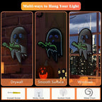 Halloween Ghost Night Lights, 3D Infinite Mirror Ghost Light with Bat, 12.2" x 16.54" LED Lighted Halloween Indoor Decoration for Kids Party Windows Doors Walls, Battery/USB & Plug-in Lights Sign