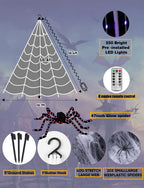 LCHUANG Spider Webs Halloween Decorations Lights - 250 LEDs Outdoor Halloween String Lights with 60" Light Up Spider,8 Modes Remote Control 16.4Ft Spiderweb,Waterproof (Orange+Purple)