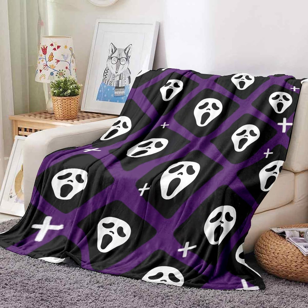 YWZDS Spooky Face Throw Blanket, Purple and Black, Halloween Ghost Blankets Fuzzy Gifts for Sofa Couch Bedroom (30 x 40 inch)