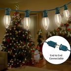 C9 LED Christmas Lights Outdoor 25FT, 25 Energy Efficient Warm White Vintage Bulbs, Connectable, Weatherproof for Roof, Xmas Tree, Porch, Yard, Patio, Holiday Decor - Green Wire