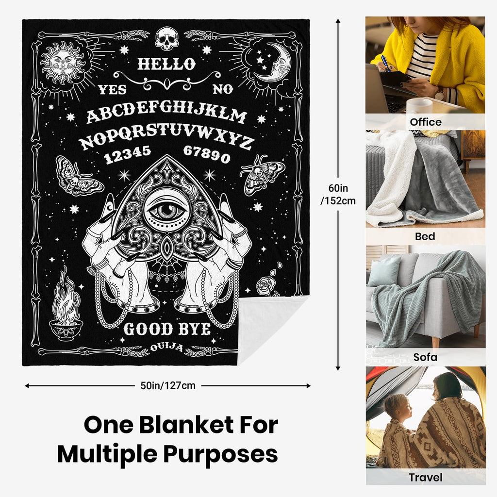 Solzien Ouija Board Blanket 50"x60", Goth Witchy Birthday Gifts for Women/Men, Gothic Skeleton Skull Ouija Board Decor, Halloween Christmas Decorations, Spooky Gifts, Halloween Gothic Throw Blanket