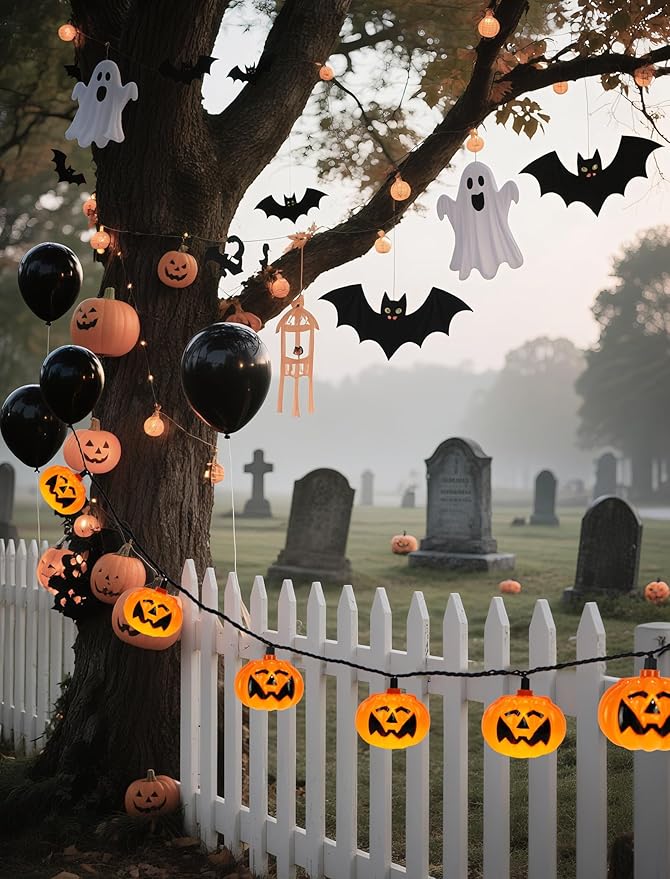 8.5Ft LED Halloween Lights Pumpkin String Lights with 10 Smiling Jack O Lantern Pumpkin Lights, Orange Jack O Lantern for Home Party Yard Porch Indoor Outdoor Decor Halloween Decorations