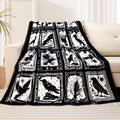 Bird Blanket Halloween Black Gothic Throw Blanket Ultra Soft Retro Hummingbird Blankets Raven Crow Throw Bird Lover Gift Bed Cover Cozy Flannel Fuzzy Plush Couch Cover for Sofa 50" X 60"