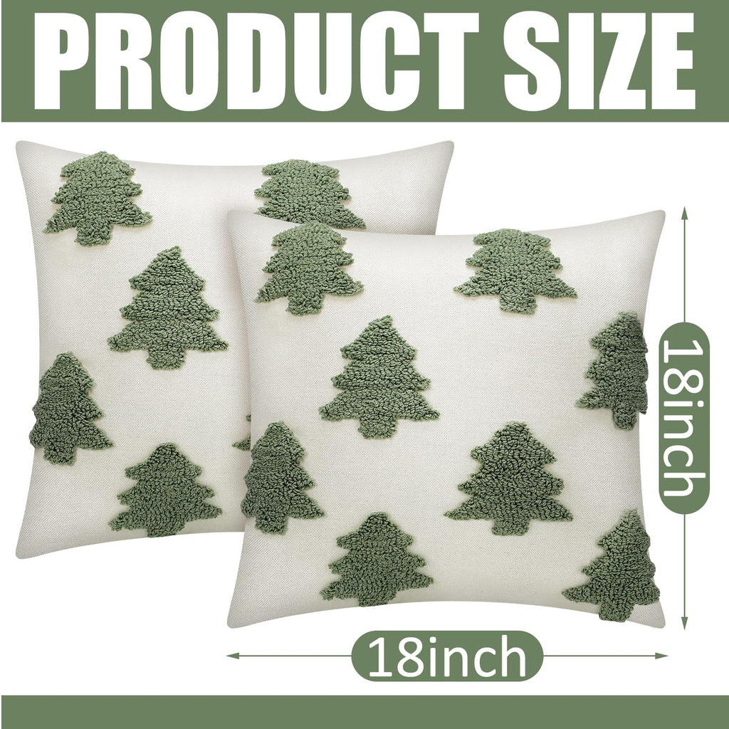 Mixweer 2 Pcs Christmas Pillow Covers 18x18 Inch Neutral Christmas Tree Embroidery Throw Pillow Covers Decorative Throw Cushion Case for Xmas Winter Holiday Decoration (White)