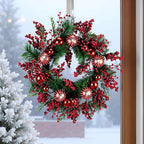 YULETIME 24" Mixed Berries Christmas Wreath - Artificial Holiday Wreath with Red & Purple Frosted Berries, Green Cypress Branches & Pine Needles