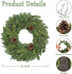 24 Inch Real Touch Lush Christmas Wreaths for Front Door with White Berries/Pine Cone Outdoor Christmas Decorations Winter Wreath Cypress Wreath for Windows Indoor Outside Xmas Home Decor Holiday