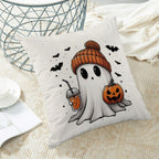 Halloween Pillow Covers 20 x 20 Inch, Burnt Orange Pumpkin Decor Throw Pillows for Home Couch Bed, Black Cream Cute Ghost Bat Fall Outdoor Decorative Pillowcase Linen Cushion Cover Set of 2