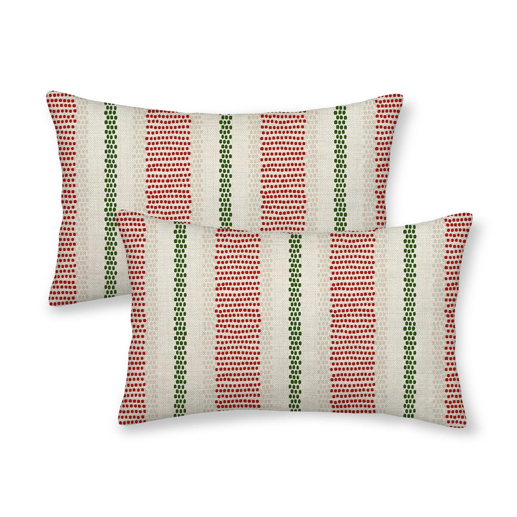 DAFENA Red Green Pillow Covers 12x20 Inch 2 Pcs Christmas Polka Dots Striped Decor Throw Pillows Winter Xmas Holiday Modern Outdoor Farmhouse Decoration Pillowcase Linen Cushion Cover for Couch Sofa