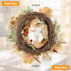Fall Wreaths for Front Door in 20 inch, Artificial Autumn Leaves with White and Blue Pumpkins, Orange Berries, Farmhouse Fall Decorations, Front Door, Wall, Wedding, Thanksgiving, Autumn
