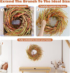 24 Inch Fall Wreath for Front Door Harvest Wreaths with Wheat Leaves and Wheat Ear, Large Autumn Wreath Decor for Farmhouse Wall Window Home Decoration and Halloween Christmas Thanksgiving Celebration