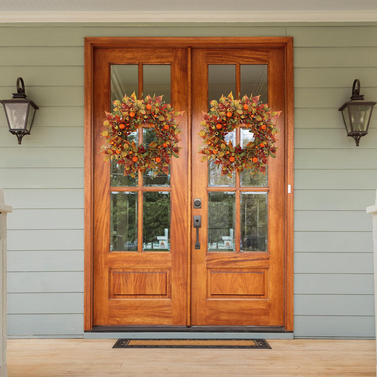 22 inch Artificial Fall Wreaths for Front Door,Autumn Wreath with Pumpkin and Maple Leaves Suitable for Indoor Outdoor Wall Porch Harvest Festival Thanksgiving Day Farmhouse Holiday Decor.